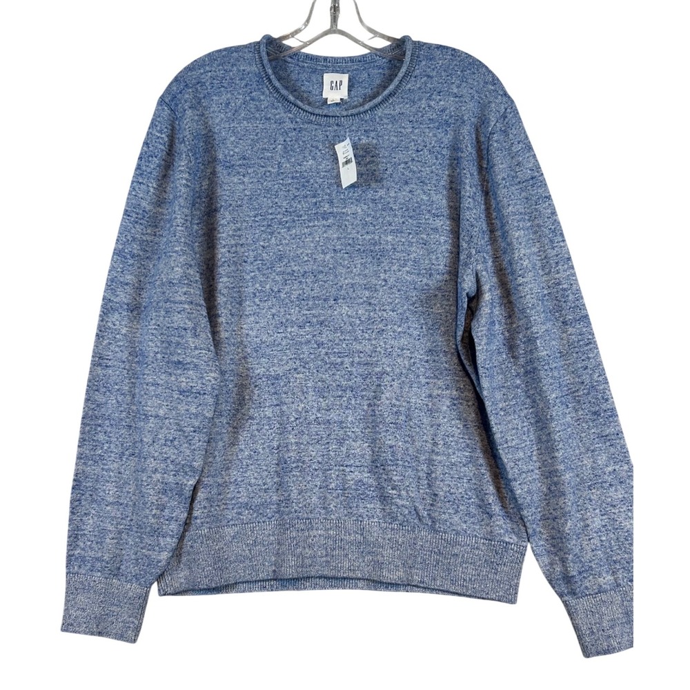 NWT GAP Mens Blue Marl Crewneck Sweater Large Cotton Blend Heathered Knit Top
